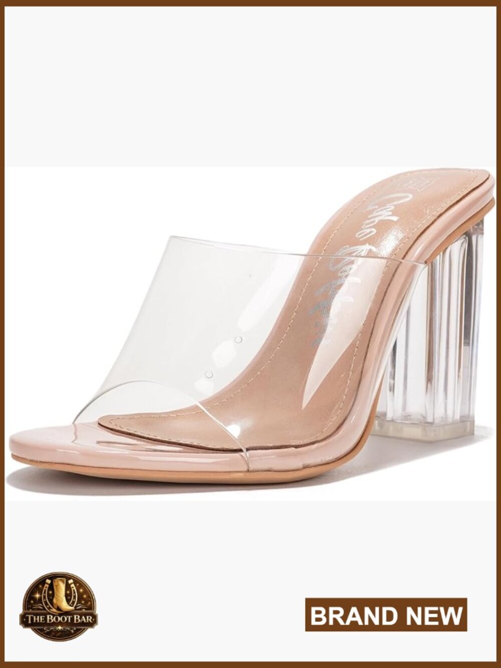 Clear Chunky Heels Slip On Open Toe Lucite Block Heel Leather Insole Platform